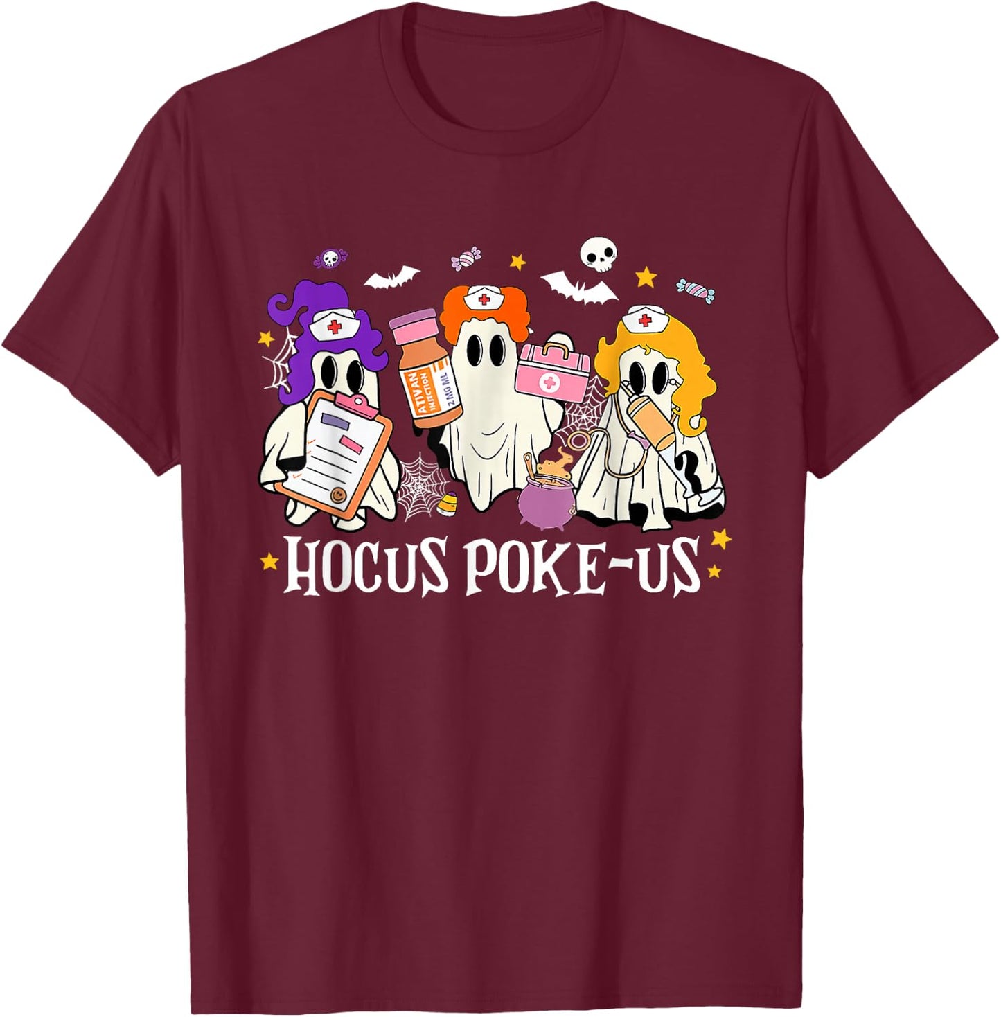 Hocus Poke-us Nurse Hocus Pocus Spooky Nurse Halloween T-Shirt - T-Shirt | Maroon