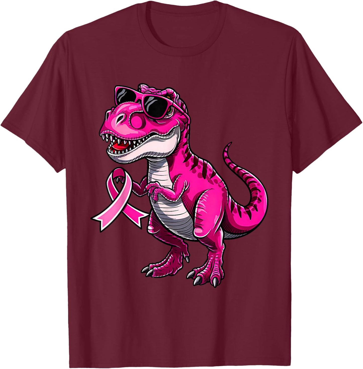 In October We Wear Pink Dinosaur Breast Cancer Awareness T-Shirt - T-Shirt | Maroon