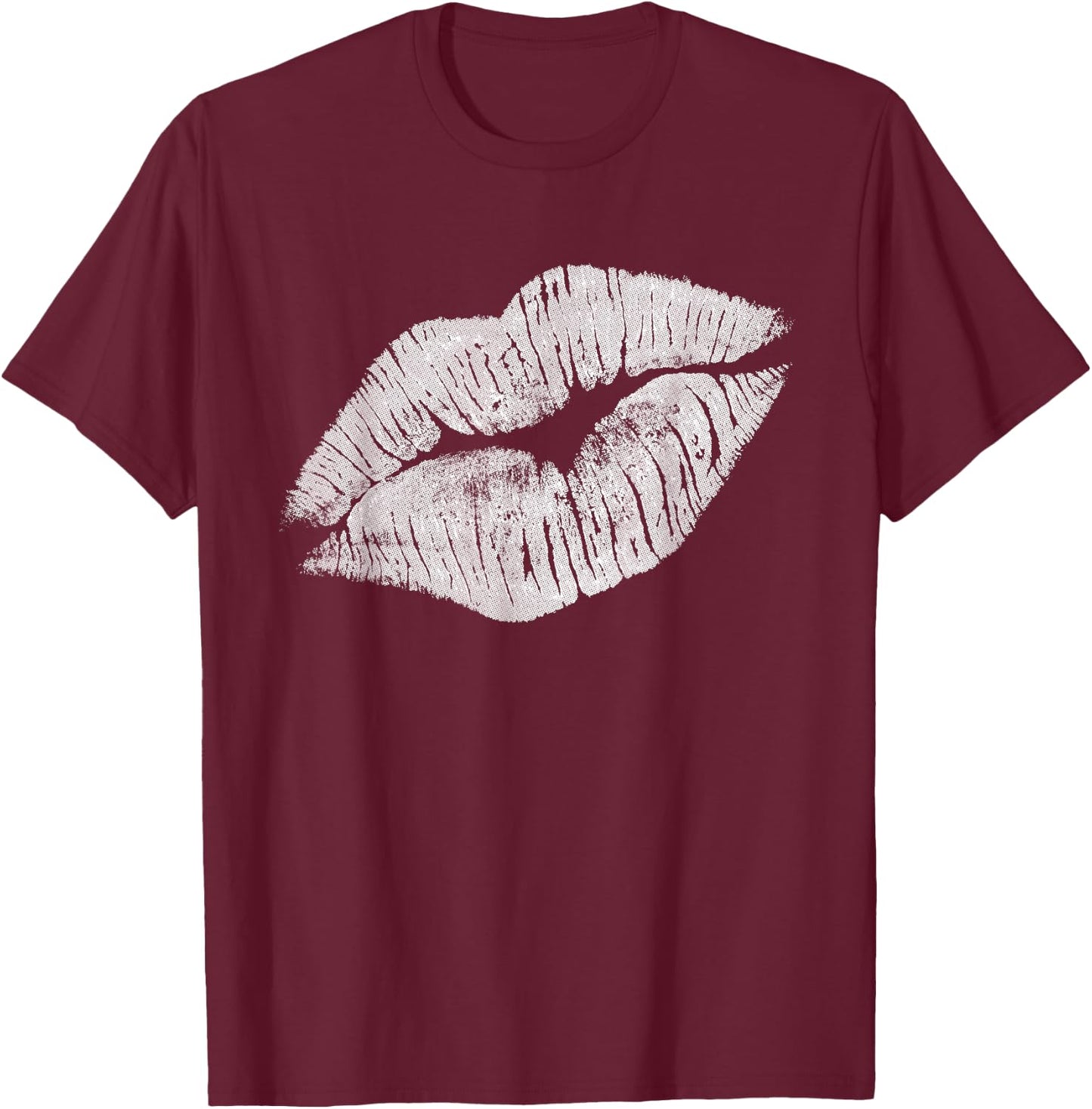 White Kissing Lipstick | Perfect 80s Party Design T-Shirt - T-Shirt | Maroon
