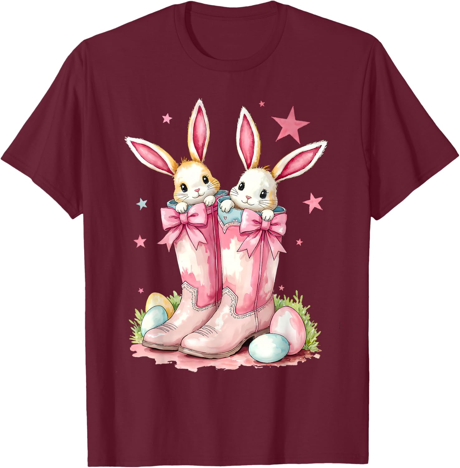 Howdy Easter Western Easter Bunny Cowboy Boots T-Shirt - T-Shirt | Maroon