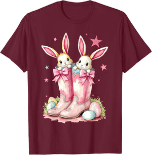 Howdy Easter Western Easter Bunny Cowboy Boots T-Shirt - T-Shirt | Maroon