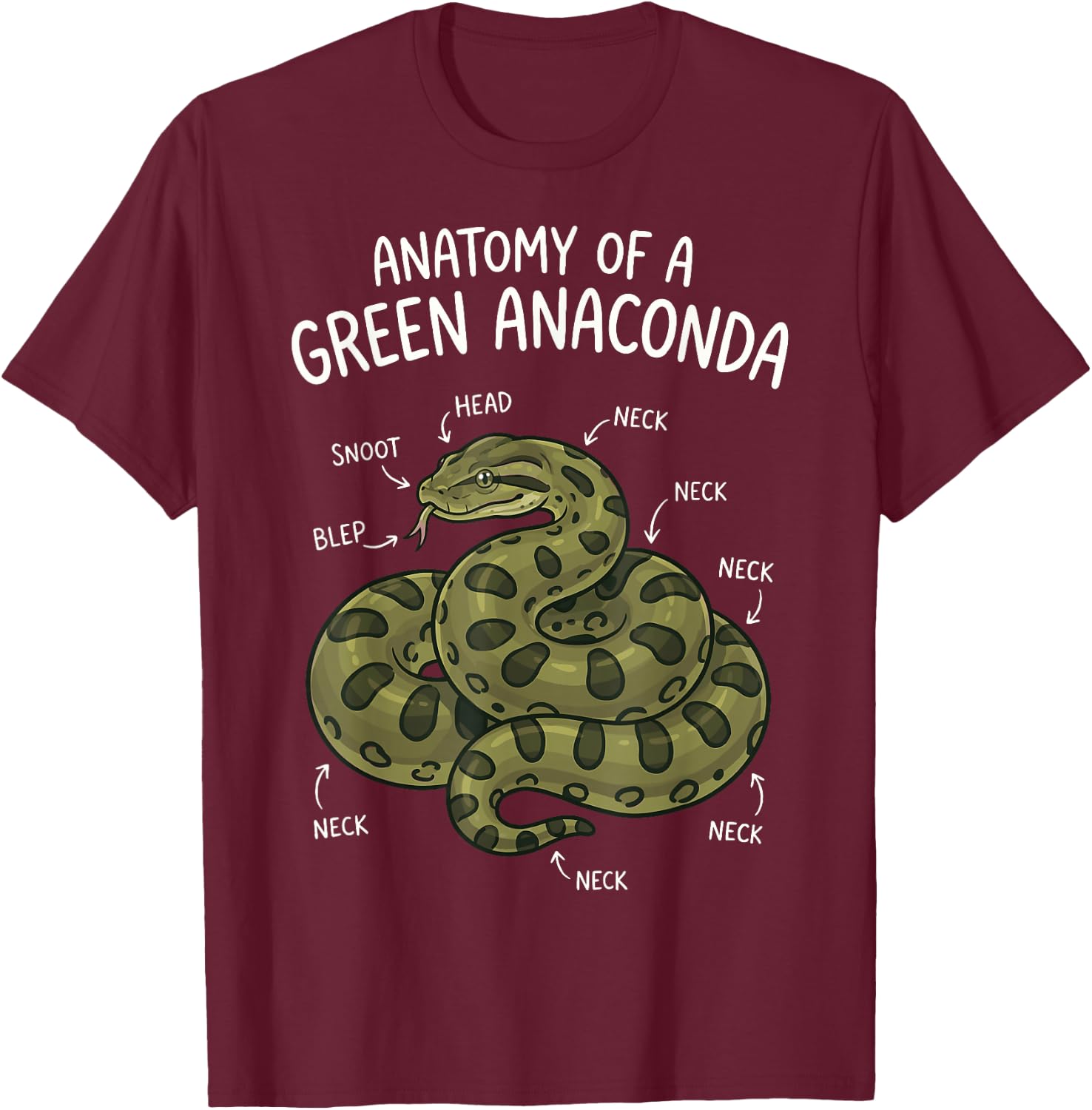 Anatomy of A Green Anaconda T-Shirt - T-Shirt | Maroon