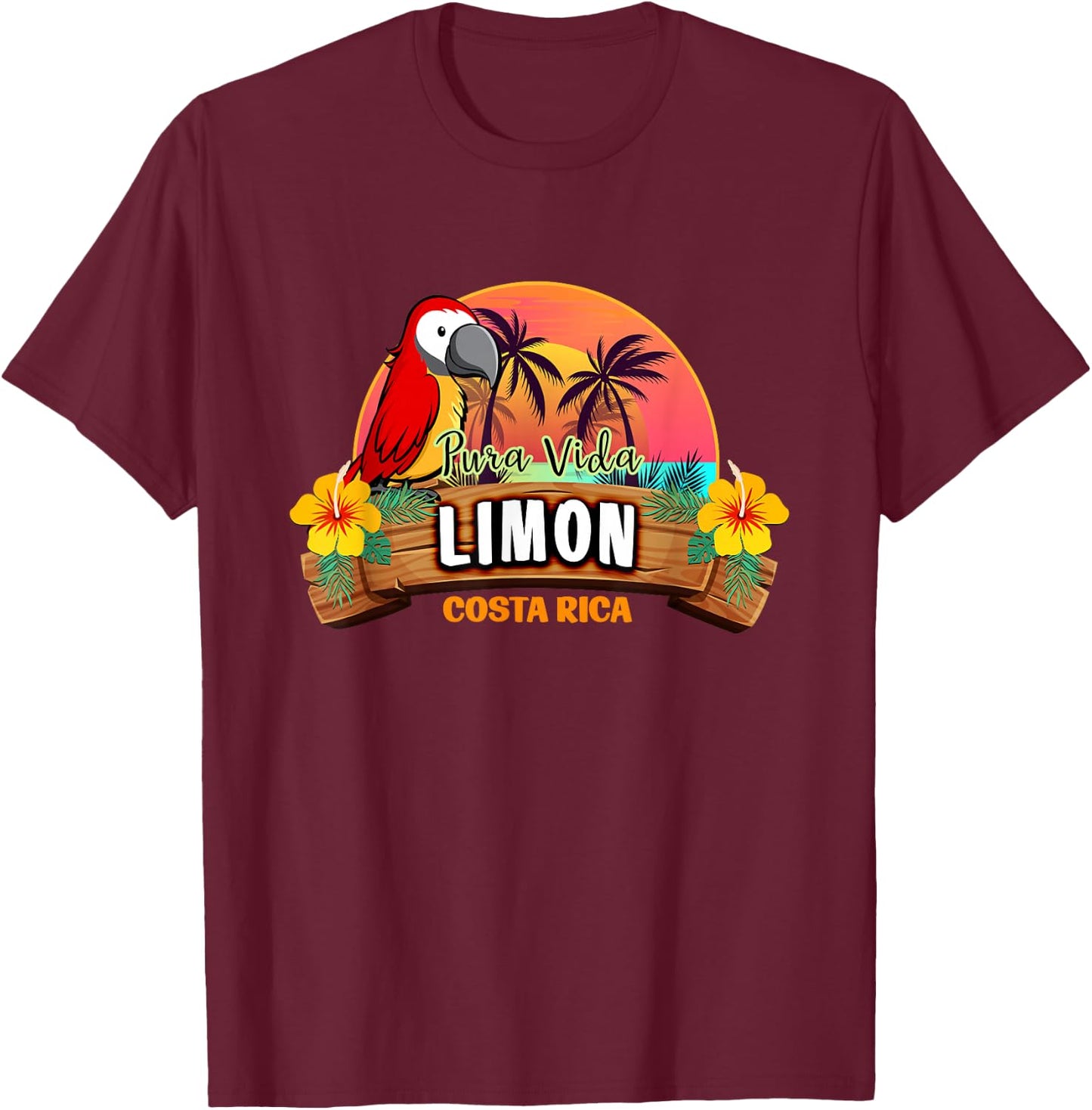 Limon Costa Rica Pura Vida Tropical Vacation Souvenir T-Shirt - T-Shirt | Maroon