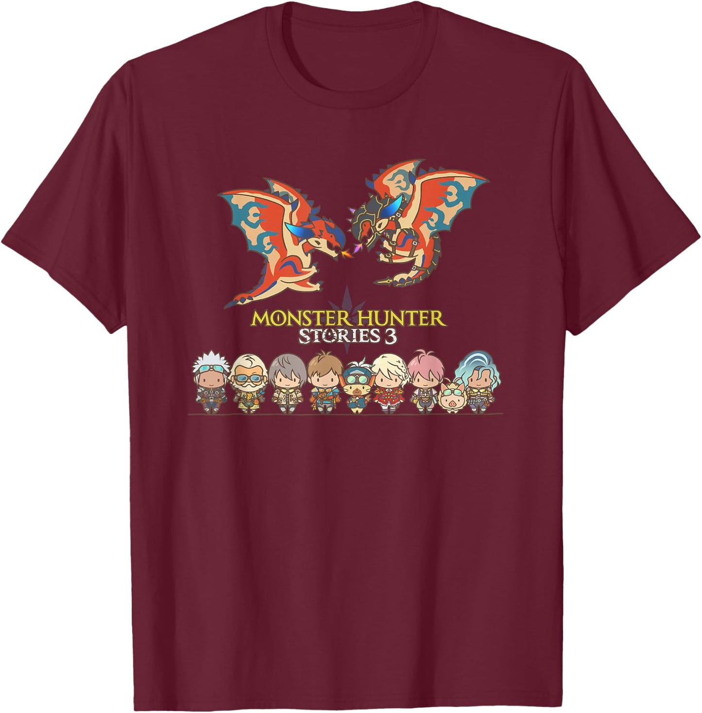 Monster Hunter Stories 3 Chibi Art FP T-Shirt - T-Shirt | Maroon