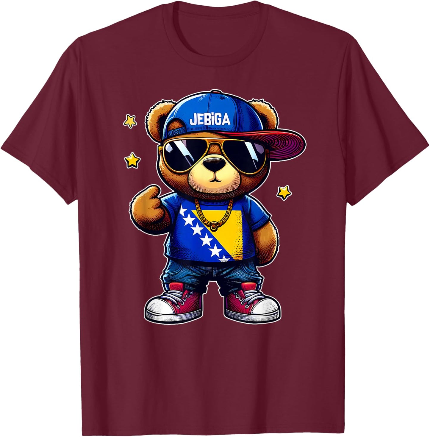 JEBIGA Niedlicher Teddybär mit bosnischer Flagge lustiges T-Shirt - T-Shirt | Maroon