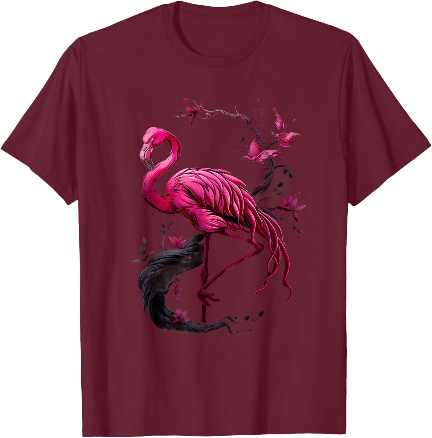 Pink Flamingo Bird Artwork Wildlife Animal Art Flamingo T-Shirt - T-Shirt | Maroon