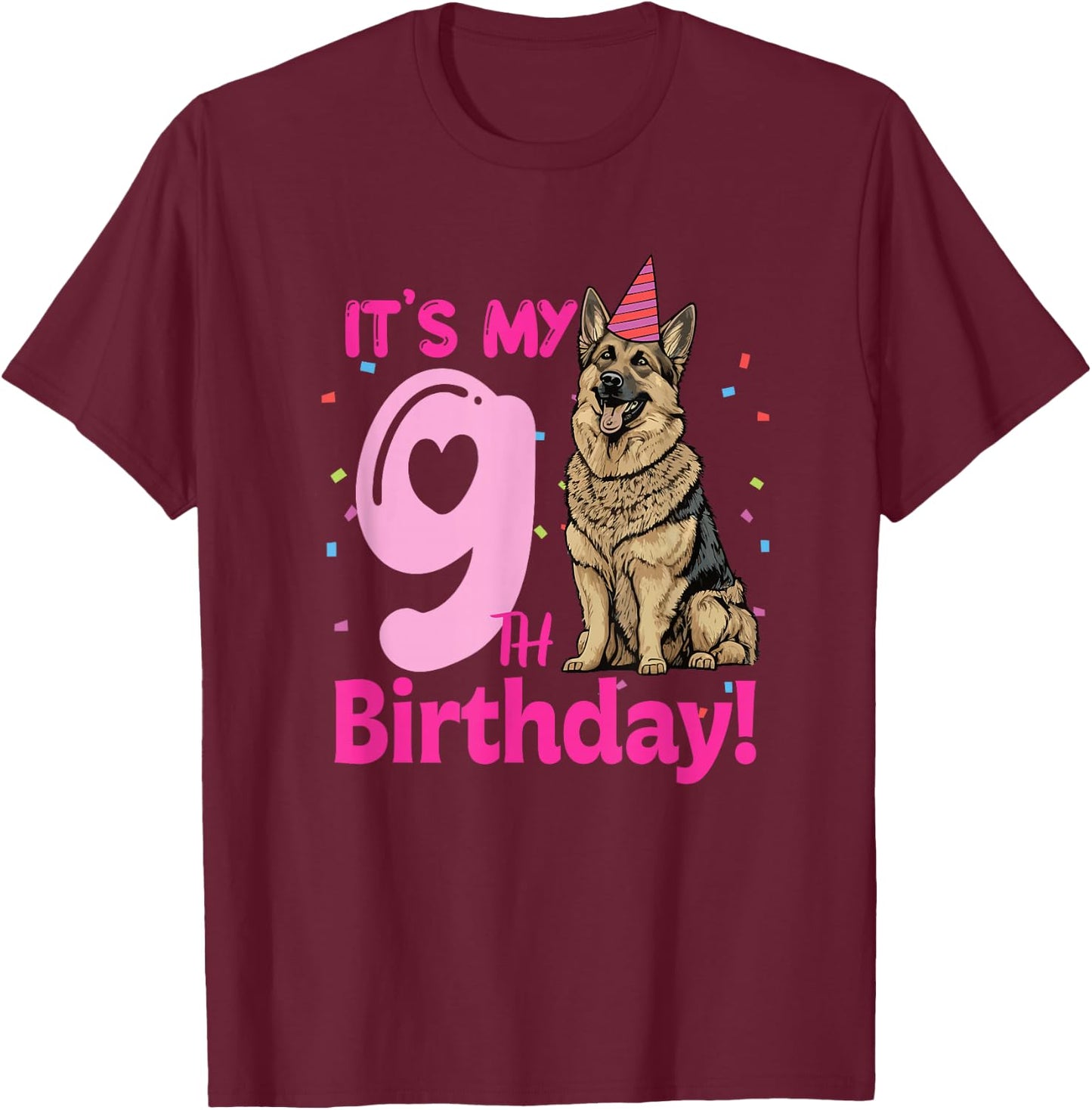 It's My 9th Birthday German Shepherd Dog Lovers 9 Years Old T-Shirt - T-Shirt | Maroon