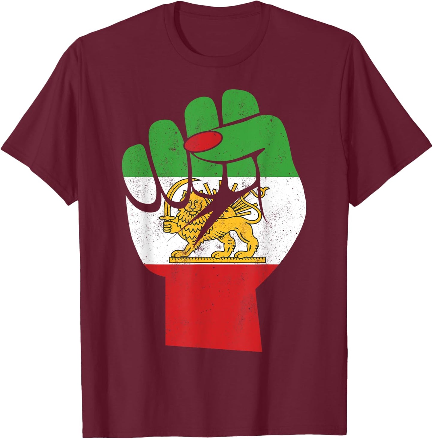 Iranian Flag Female Fist Support Women of Iran LION SUN FLAG T-Shirt - T-Shirt | Maroon