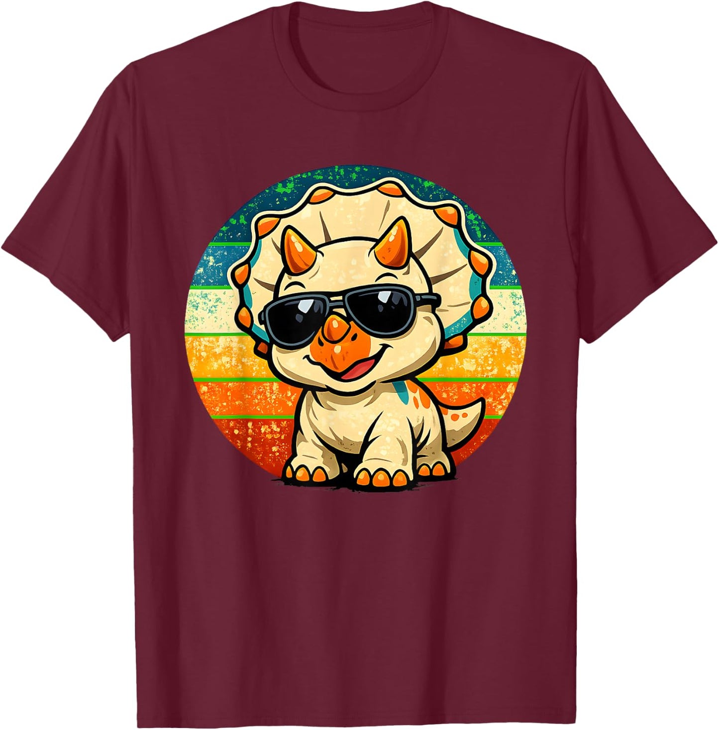 Cute Baby Triceratops Sunglasses Retro Funny Dinosaur Kids T-Shirt - T-Shirt | Maroon