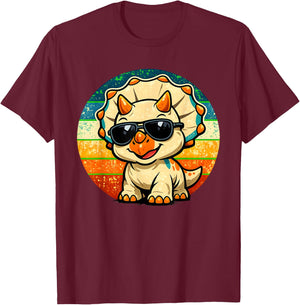 Cute Baby Triceratops Sunglasses Retro Funny Dinosaur Kids T-Shirt - T-Shirt | Maroon