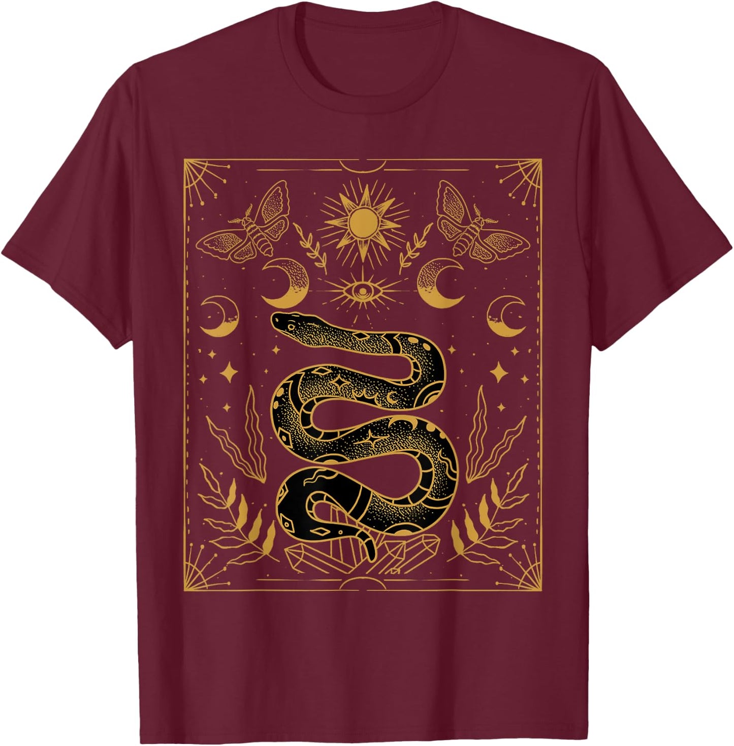 Himmlische Schlange und Sterne Shirt - Hexe Boho Tarot Schlange T-Shirt - T-Shirt | Maroon