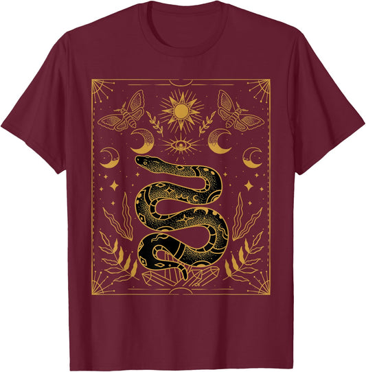 Himmlische Schlange und Sterne Shirt - Hexe Boho Tarot Schlange T-Shirt - T-Shirt | Maroon