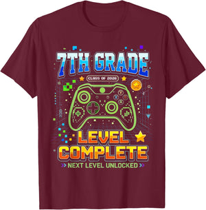 Gaming Graduation Shirt, 7th Grade Level Complete T-Shirt - T-Shirt | Maroon