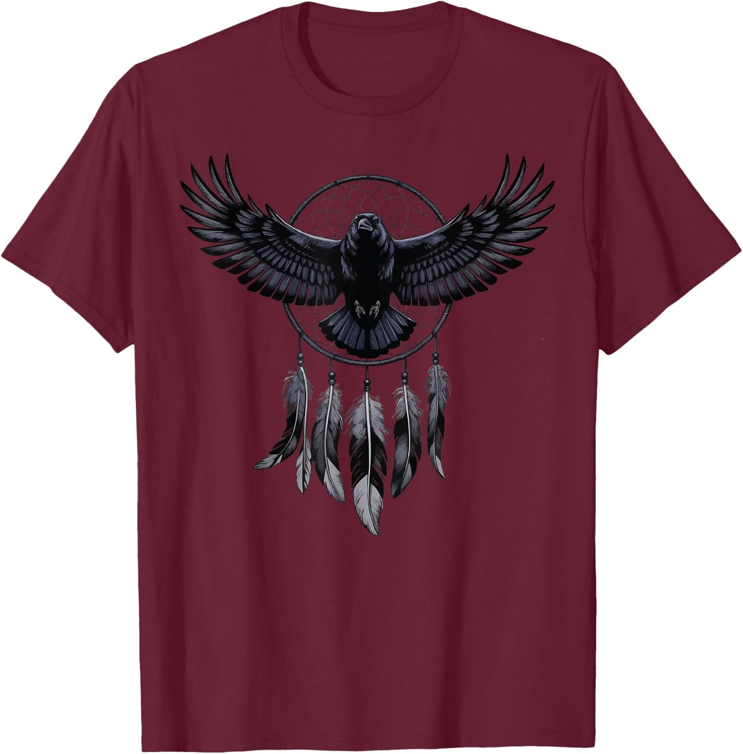 Raven Dreamcatcher Goth T-Shirt - T-Shirt | Maroon