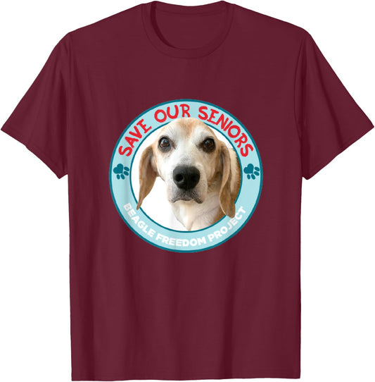 Beagle Freedom Project- Rescue Dogs- Save Our Seniors T-Shirt - T-Shirt | Maroon