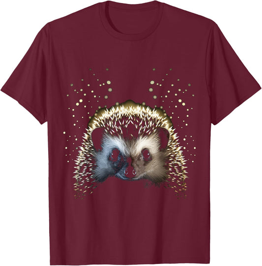 Hedgehog Animal Art Graphic Hedgehog , Black, S T-Shirt - T-Shirt | Maroon