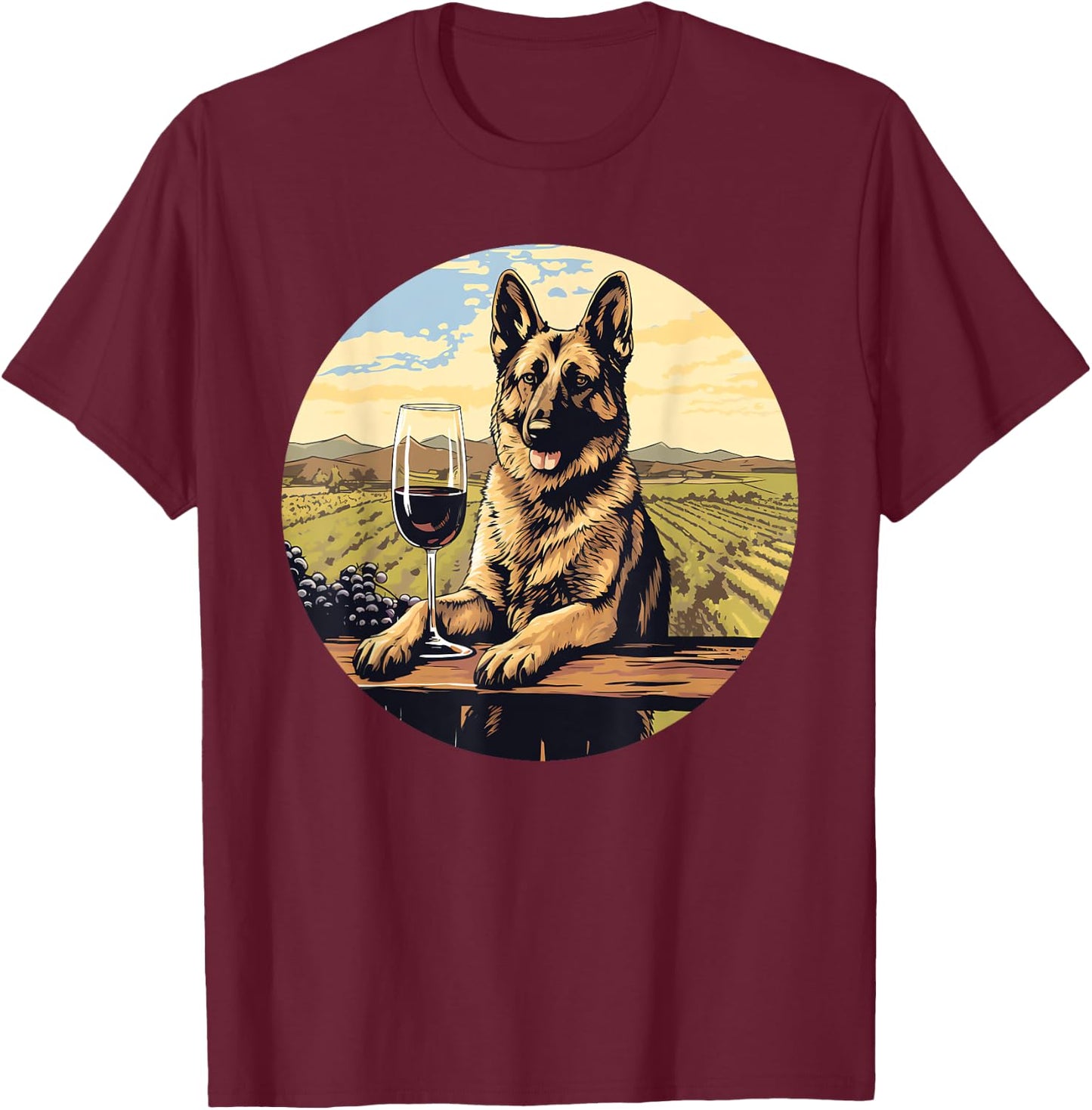 German Shepherd Wine Funny Dog Vineyard T-Shirt - T-Shirt | Maroon