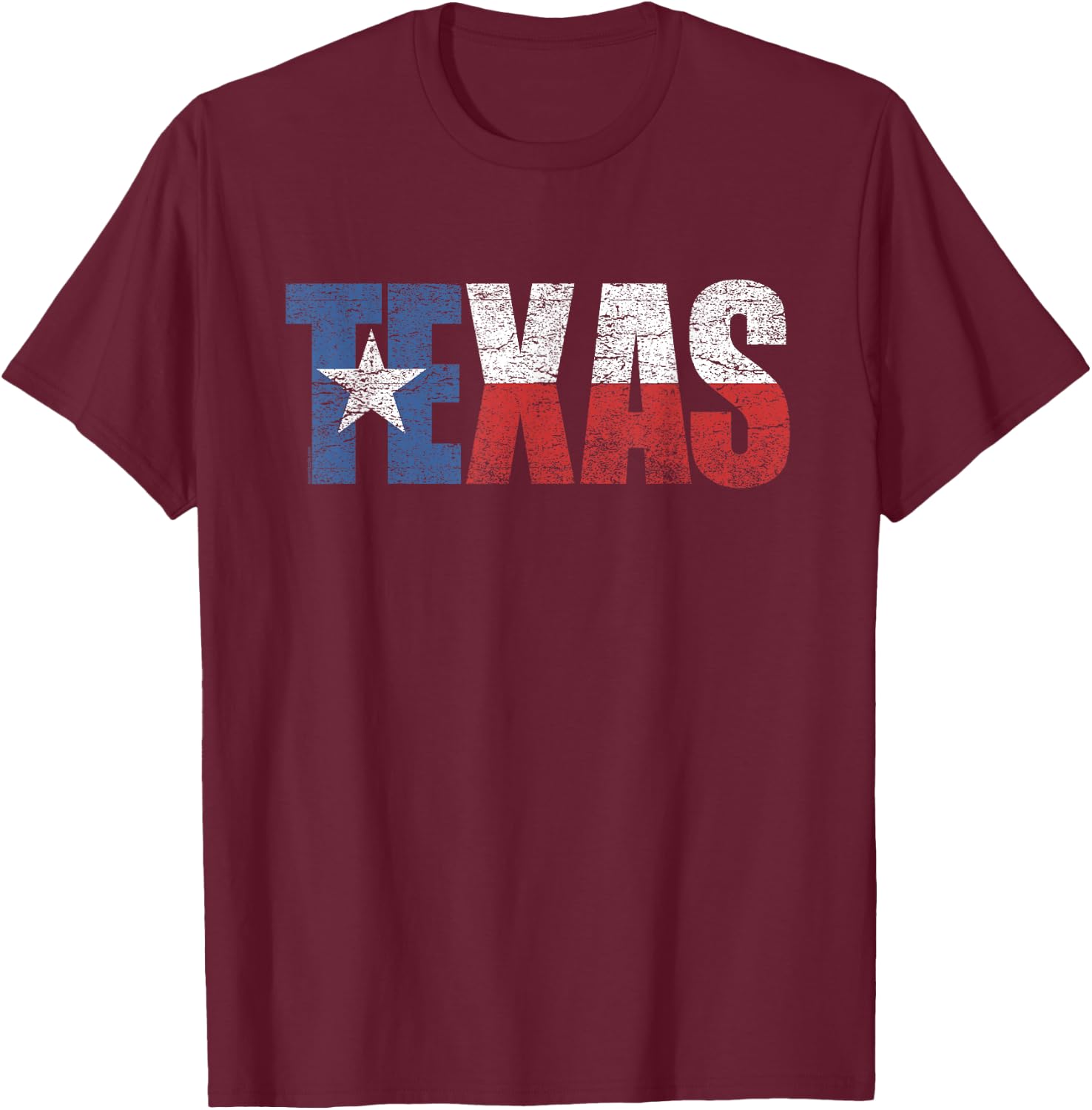 Texas Women Men Kids | Texas State Flag Distressed T-Shirt - T-Shirt | Maroon