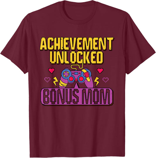 Gamer Bonus Mom Unlocked Video Game Stepmom Gaming Lover T-Shirt - T-Shirt | Maroon