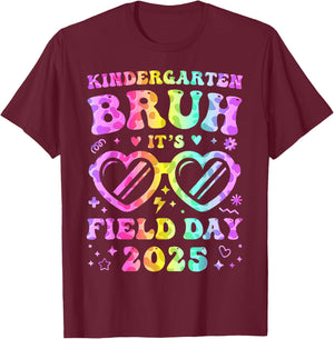 Fun Bruh Kindergarten Field Day 2025 Happy Teacher Girl Kids T-Shirt - T-Shirt | Maroon