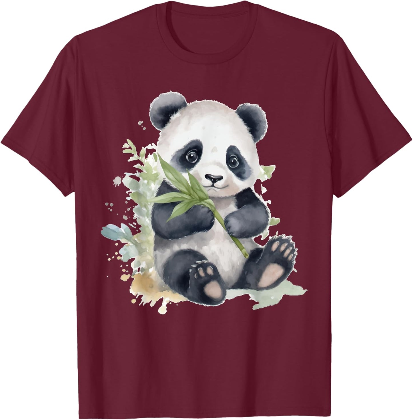 Watercolor Panda T-Shirt - T-Shirt | Maroon