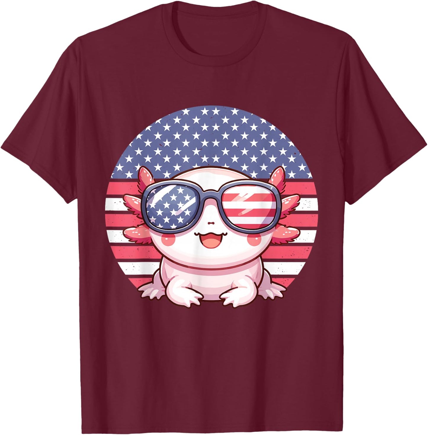 Funny Axolotl American Flag 4th of July Axolotl Girls Kids T-Shirt - T-Shirt | Maroon