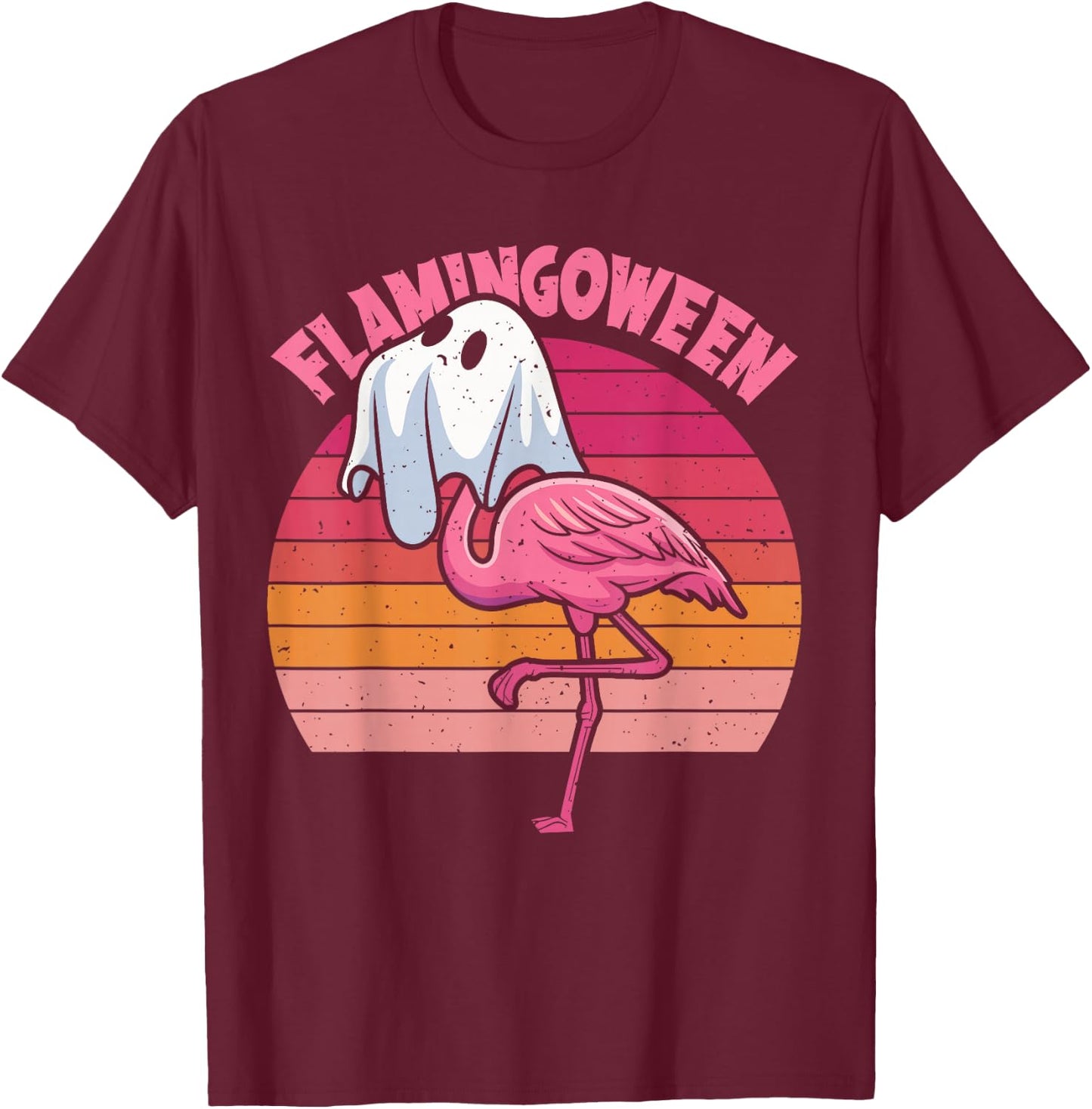 Happy Flamingoween Pink Flamingo Halloween Skeleton Spooky T-Shirt - T-Shirt | Maroon