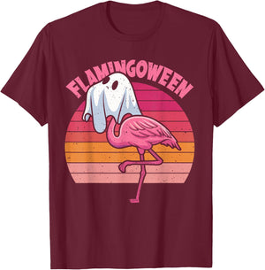 Happy Flamingoween Pink Flamingo Halloween Skeleton Spooky T-Shirt - T-Shirt | Maroon