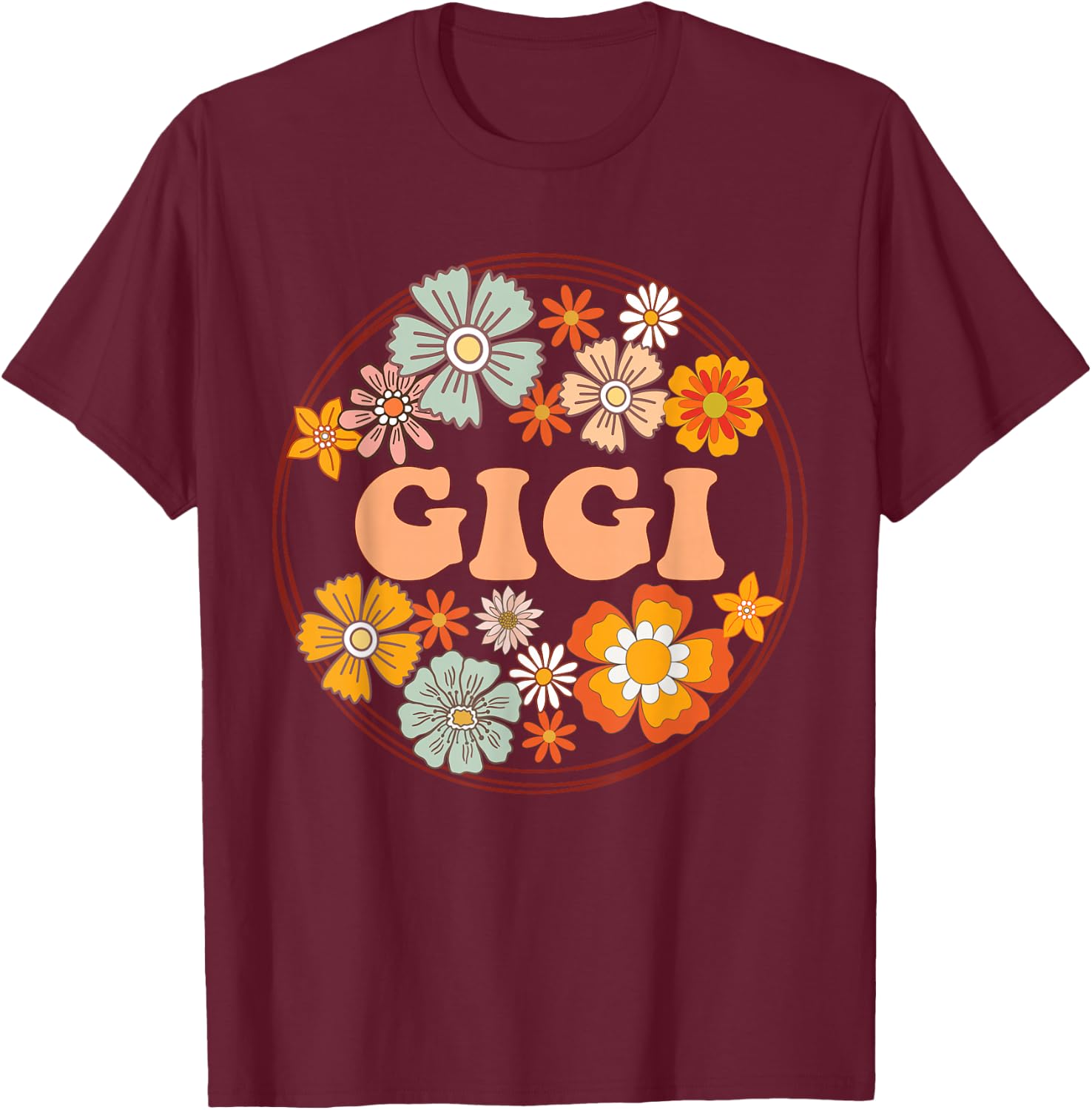 Groovy Gigi Retro Flowers Women Mother's Day Grandma T-Shirt - T-Shirt | Maroon