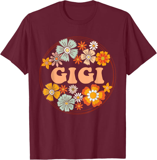 Groovy Gigi Retro Flowers Women Mother's Day Grandma T-Shirt - T-Shirt | Maroon