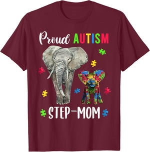 Proud Autism Step-mom Shirt, Fun Autism Awareness Bonus Mom T-Shirt - T-Shirt | Maroon