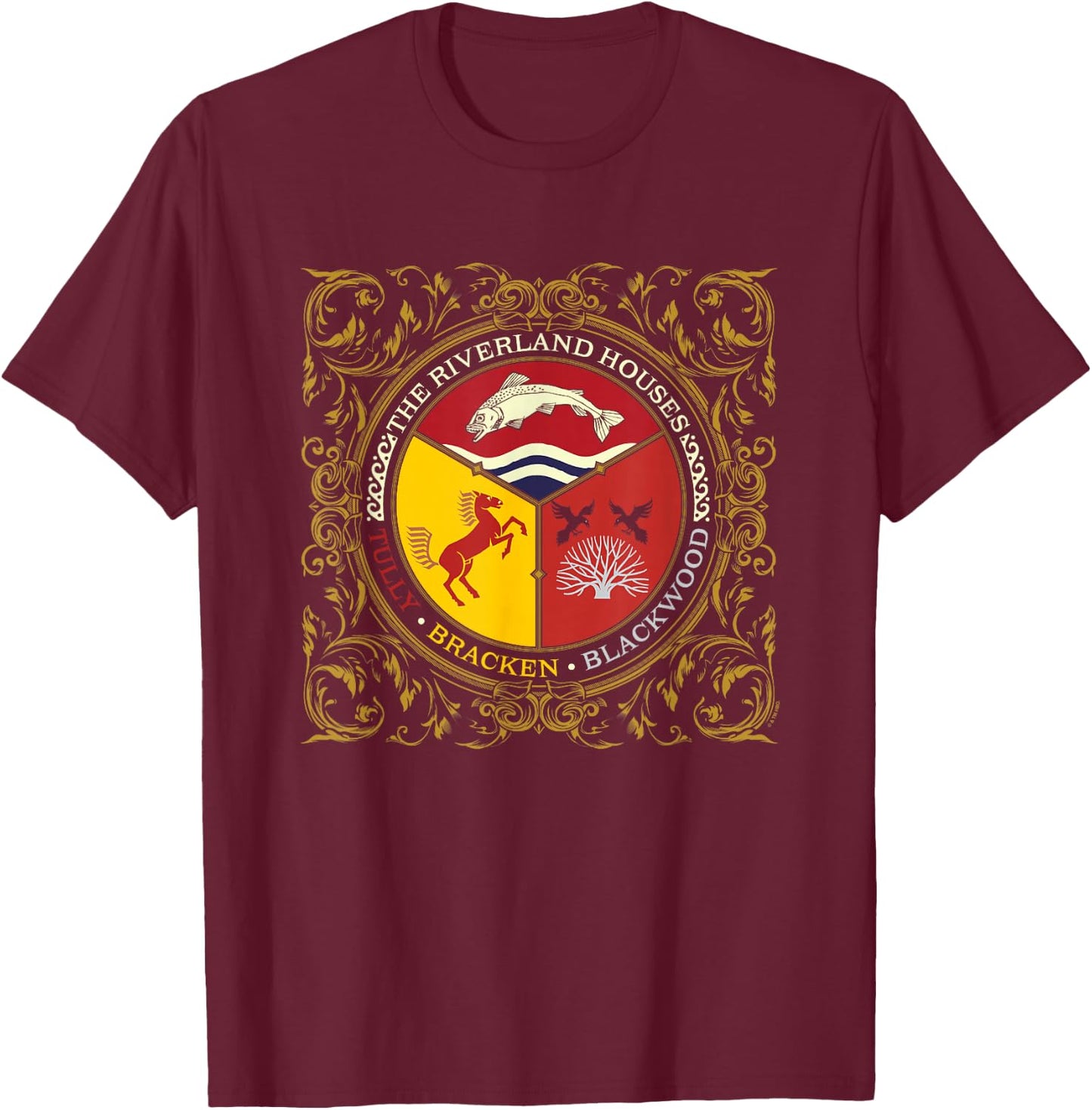 Game Of Thrones Riverland Houses Tully Bracken Blackwood T-Shirt - T-Shirt | Maroon