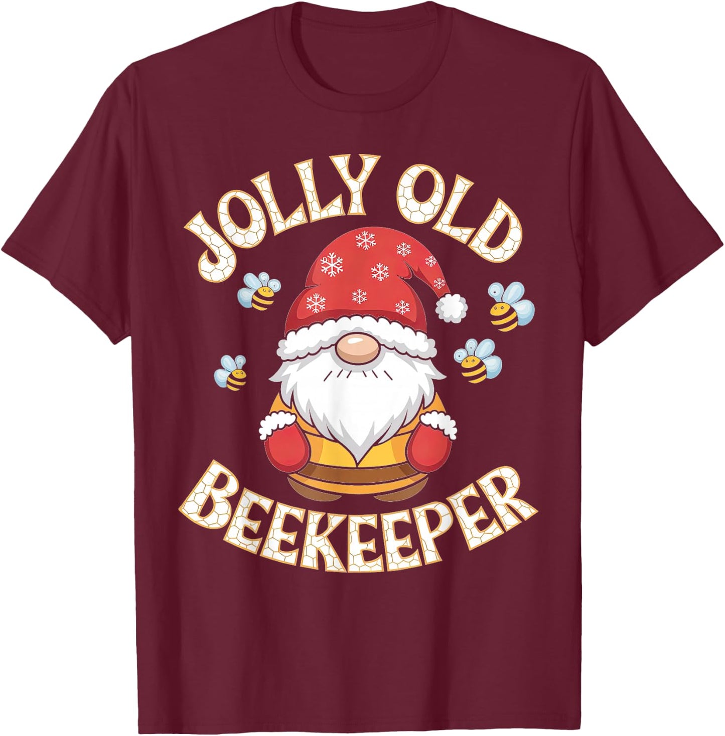 Jolly Old Beekeeper Christmas Gnome Fun T-Shirt - T-Shirt | Maroon