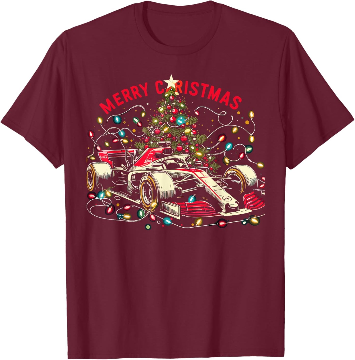 Car Race Christmas Pajamas - Santa Race Car Pjs T-Shirt - T-Shirt | Maroon