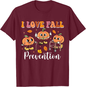 Groovy Retro I Love Fall Prevention Fall Physical Therapy T-Shirt - T-Shirt | Maroon