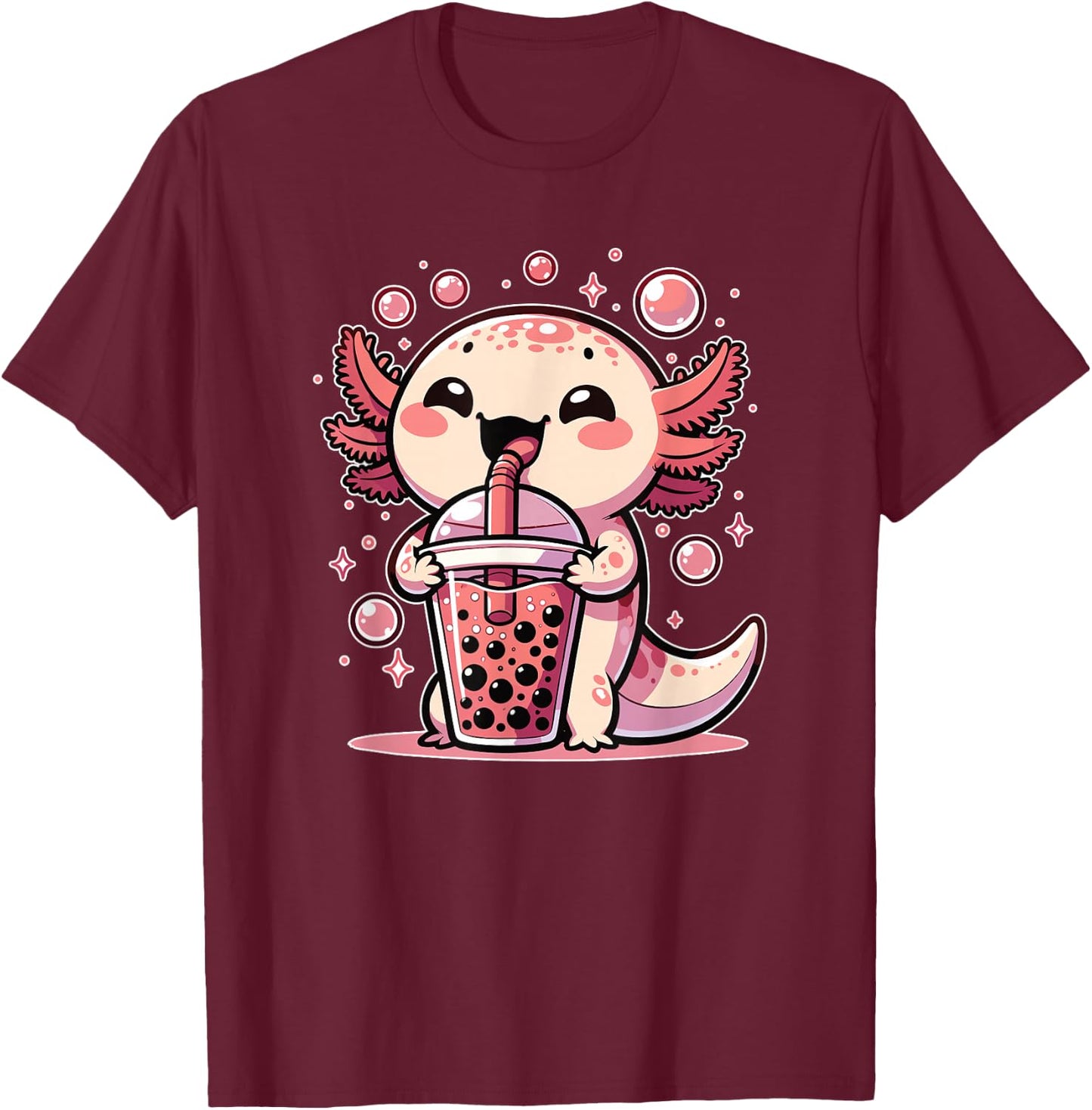 Kawaii Axolotls Bubble Tea Boba Axolotl T-Shirt - T-Shirt | Maroon