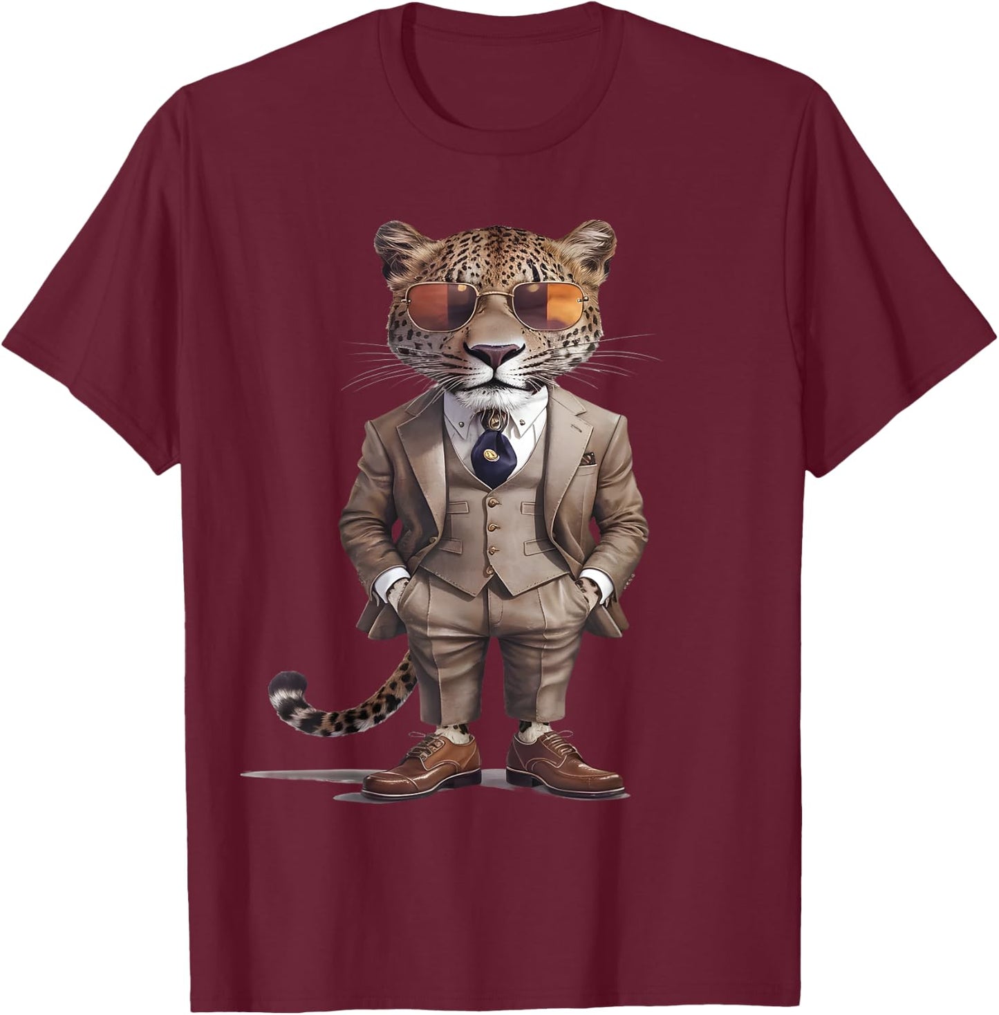 Leopard Men's Women's Leopard in Suit Leopard , black T-Shirt - T-Shirt | Maroon