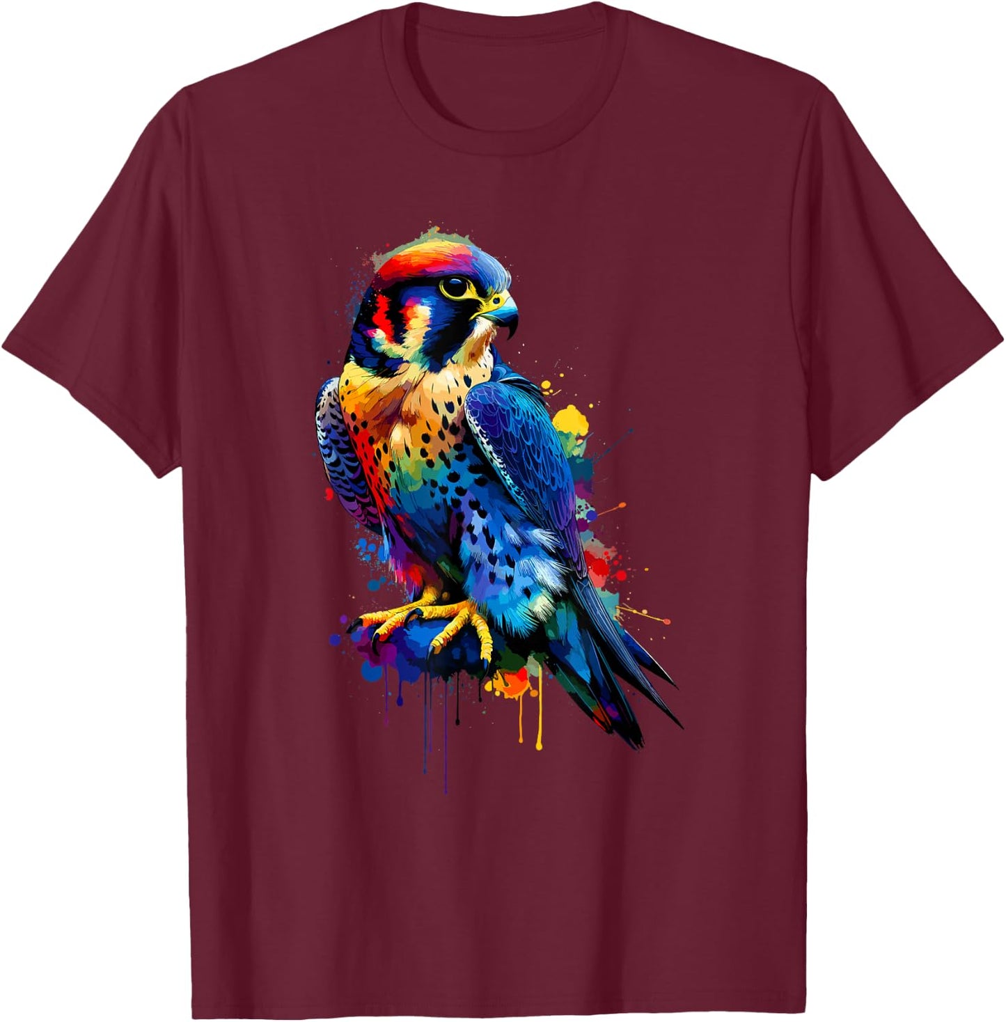 Colorful Splash Art Peregrine Falcon Peregrines T-Shirt - T-Shirt | Maroon