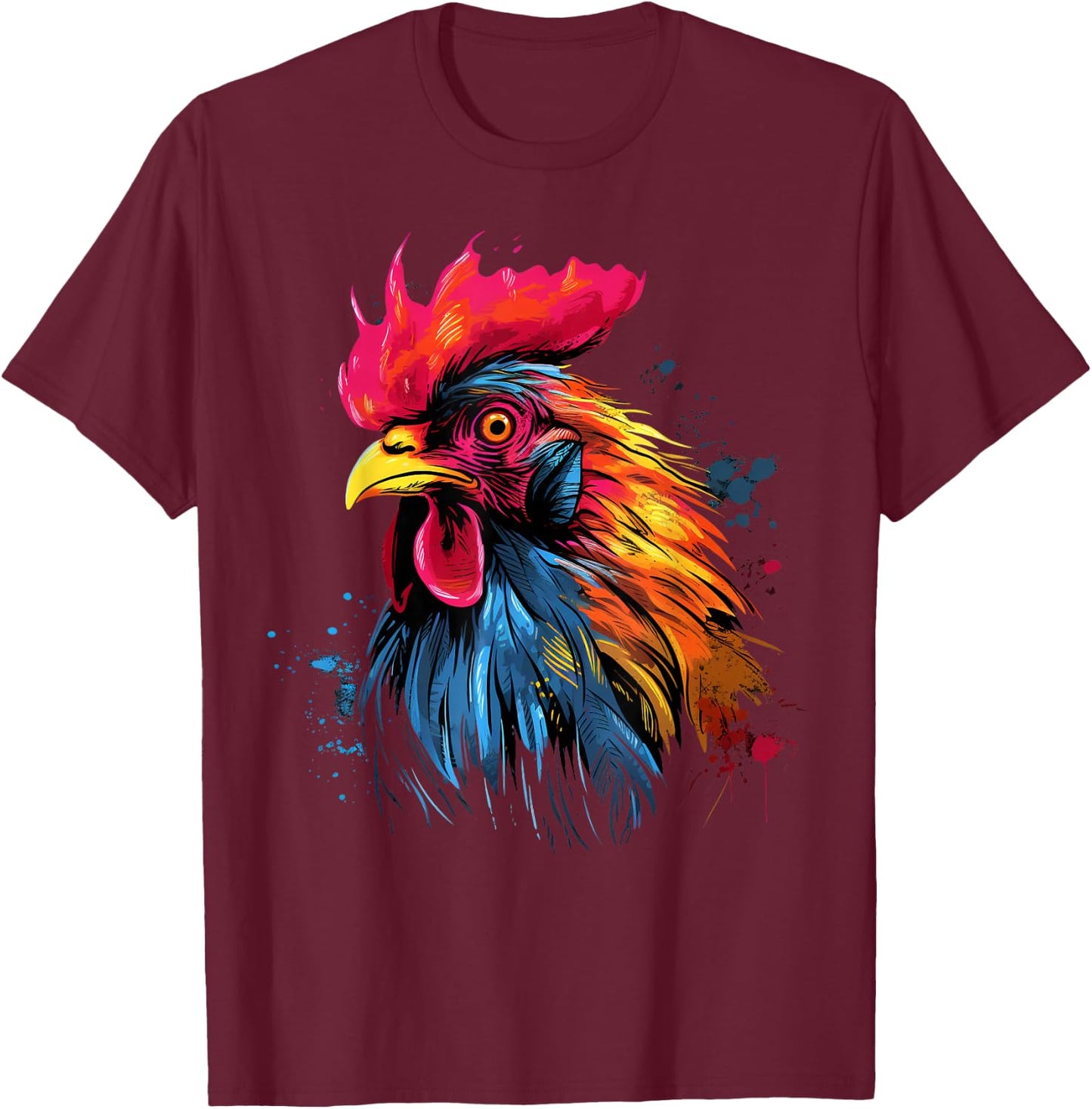 Cool Rooster on Colorful Painted Rooster T-Shirt - T-Shirt | Maroon