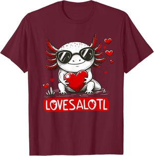 Funny Valentines Day, Love, Lovesalotl & Axolotl Valentine T-Shirt - T-Shirt | Maroon