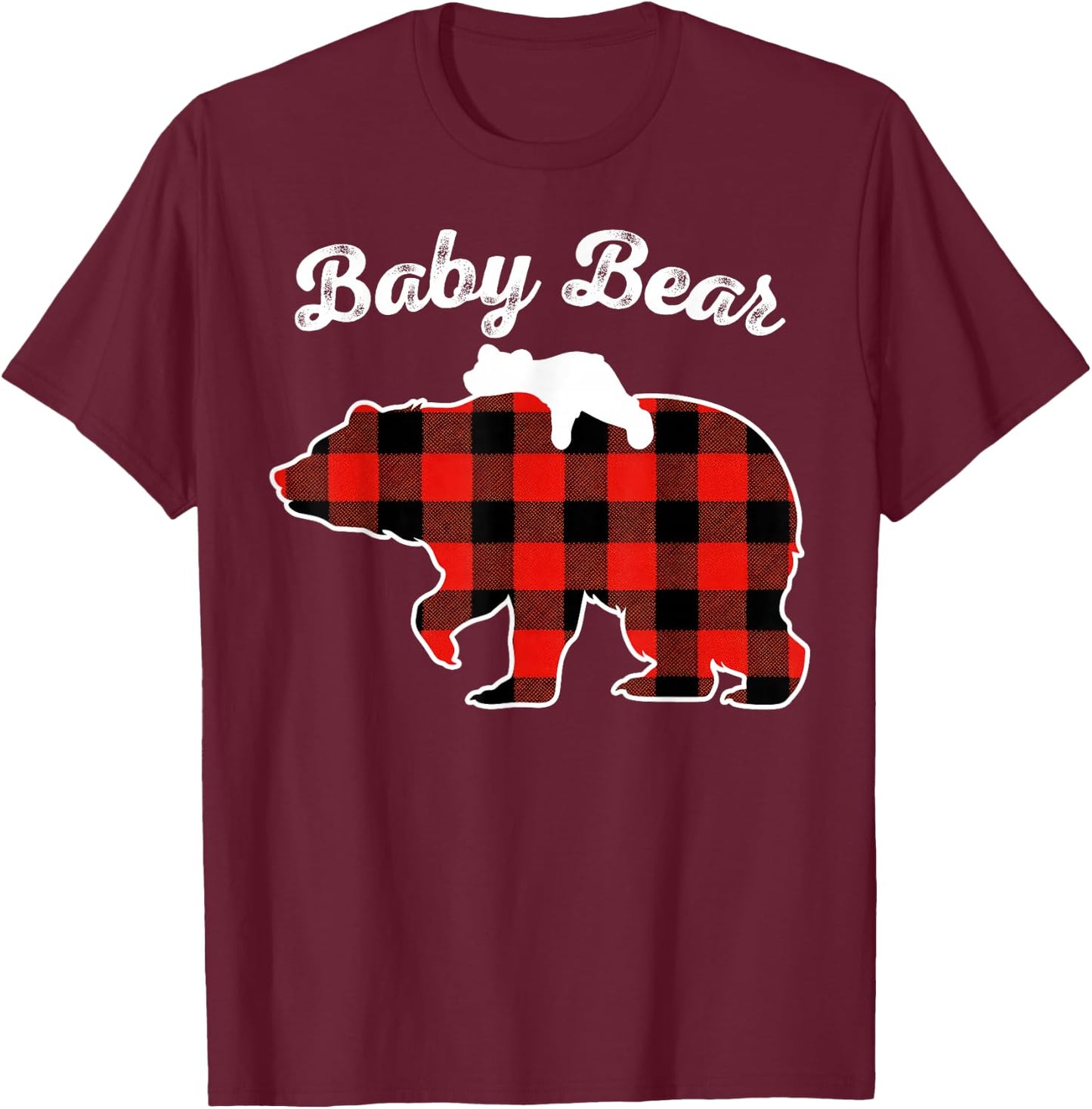 Baby Bear Flannel Red Plaid Pajama Family Matching XMAS T-Shirt - T-Shirt | Maroon