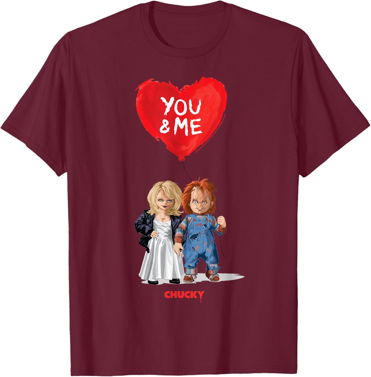 Chucky & Tiffany Blood Red Balloon T-Shirt - T-Shirt | Maroon
