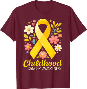 Gold Ribbon Childhood Cancer Awareness Girls Kids Women T-Shirt - T-Shirt | Maroon