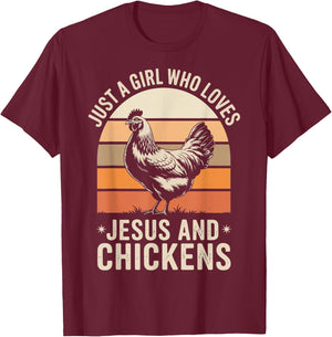 Just A Girl Who Loves Jesus And Chickens T-Shirt - T-Shirt | Maroon
