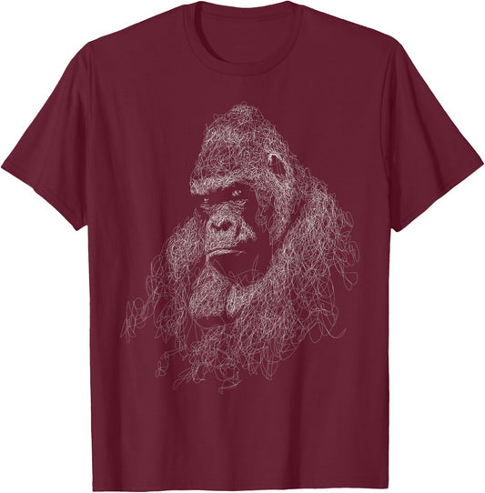 gorilla face scribble art head for lover Silverback animals T-Shirt - T-Shirt | Maroon