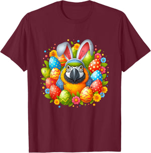 Happy Easter Parrot with Colorful Easter Eggs T-Shirt - T-Shirt | Maroon