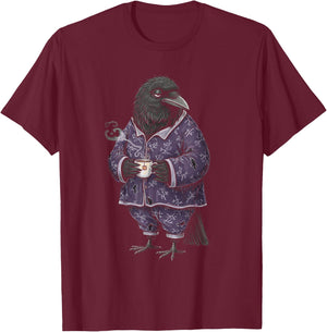 Funny Sleepy Raven With Tea Lovers Humor Pajama T-Shirt - T-Shirt | Maroon