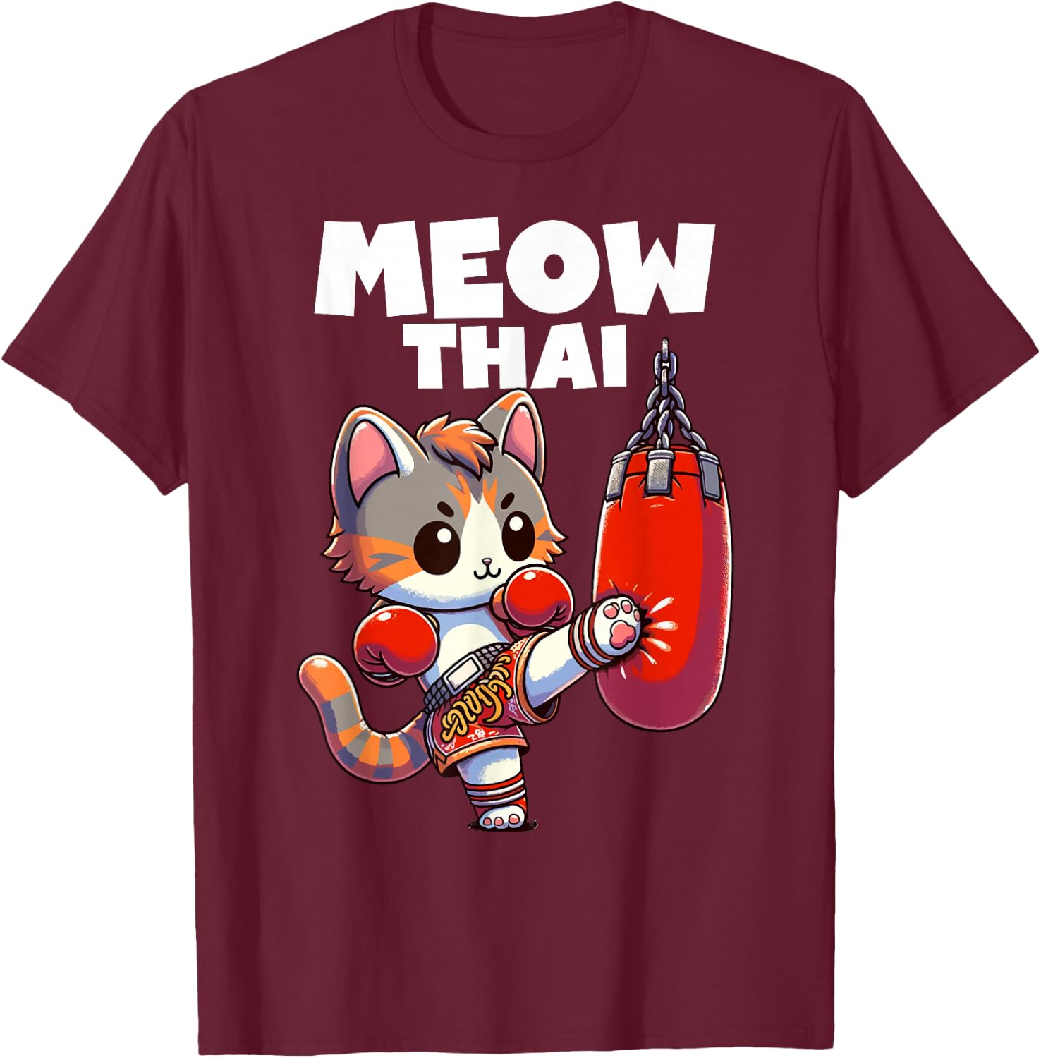Muay Thai Cat Meow Thai Boxing Fighting Sport T-Shirt - T-Shirt | Maroon