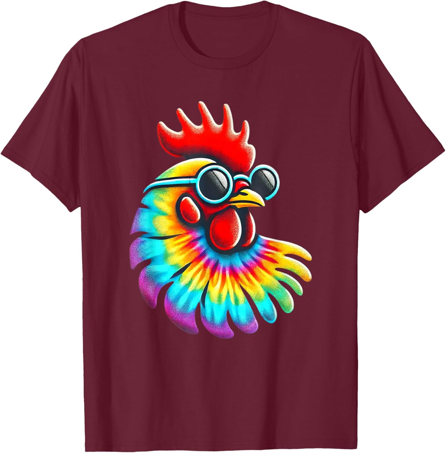 Tie Dye Art Sunglasses Farm Rooster Hen Poultry Chicken T-Shirt - T-Shirt | Maroon