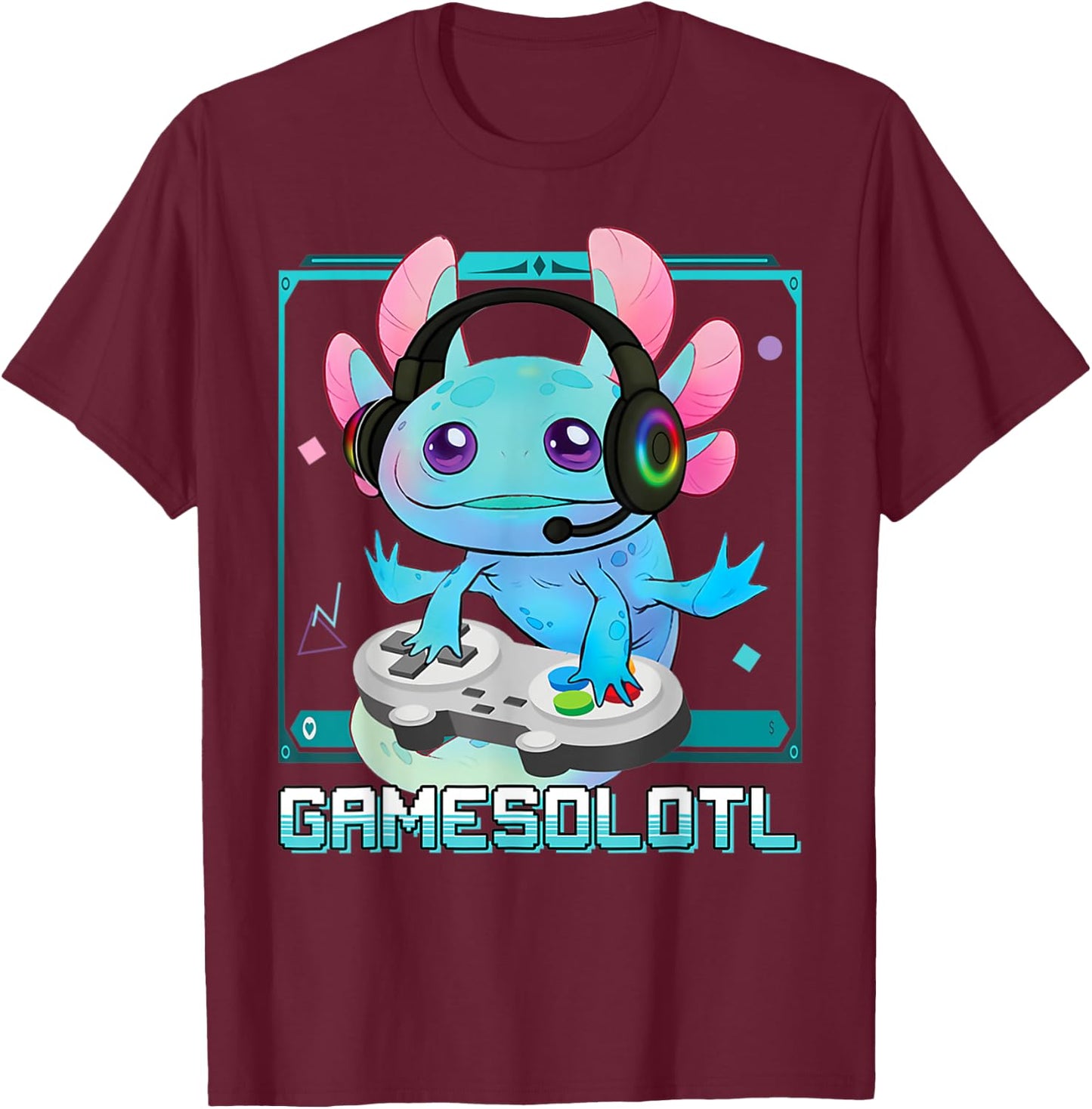 Gamesolotl Axolotl Video Gamer Kawaii Pastel Goth Cute Anime T-Shirt - T-Shirt | Maroon